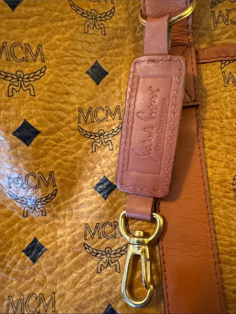EUC MCM Visetos Leather Duffle Bag in Cognac Brown No Crossbody Strap